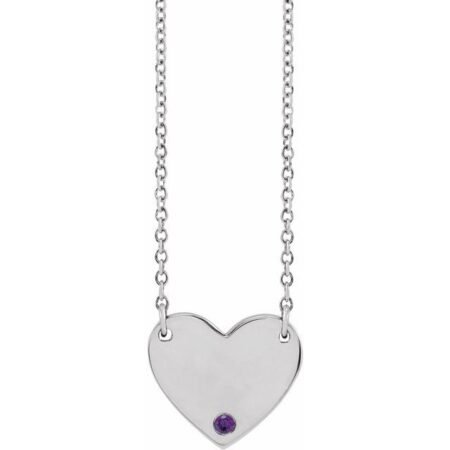 Sterling Silver Natural Amethyst Engravable Heart 18' Necklace