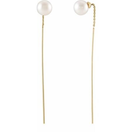 14k Yellow Cultured White Freshwater Pearl Threader Earrings