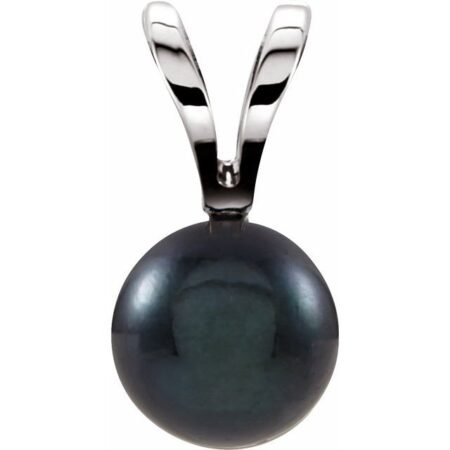 14k White Cultured Black Akoya Pearl Pendant