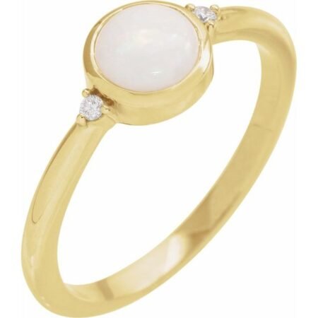 14k Yellow Natural White Opal & .03 Ctw Natural Diamond Ring