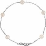 Sterling Silver Cultured White Freshwater Pearl 5-station 7.5' Bracelet