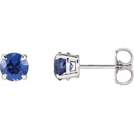 14k White Lab-grown Blue Sapphire Earrings