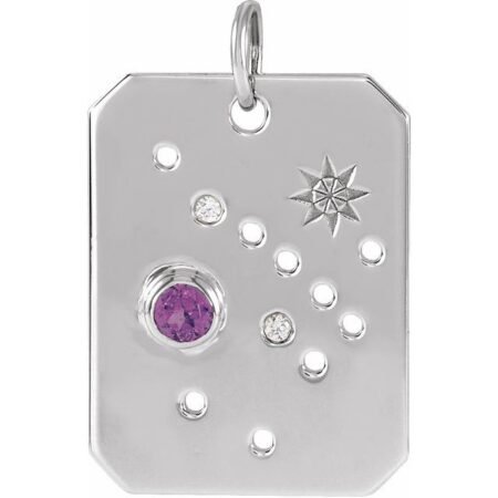 Sterling Silver Natural Amethyst & .01 Ctw Natural Diamond Sagittarius Constellation Pendant