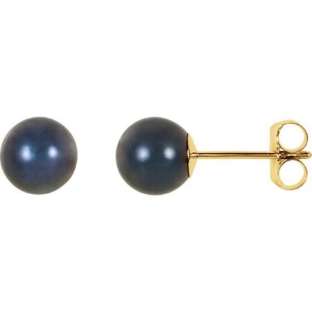 14k Yellow 6 Mm Cultured Black Akoya Pearl Earrings