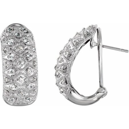 Sterling Silver Imitation White Cubic Zirconia J-hoop Omega Earrings