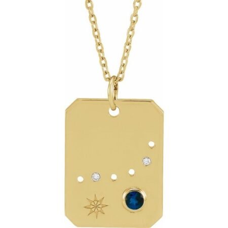 14k Yellow Natural Blue Sapphire & .01 Ctw Natural Diamond Capricorn Constellation 16-18' Necklace