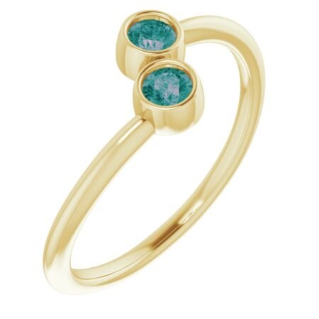 14k Yellow Lab-grown Alexandrite Two-stone Ring