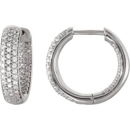 Sterling Silver Imitation White Cubic Zirconia Inside-outside 14.25 Mm Hoop Earrings