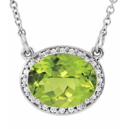 14k White Natural Peridot & .04 Ctw Natural Diamond 16 1/2' Necklace