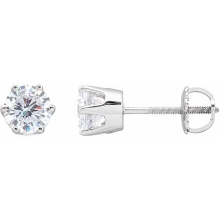 14k White 5.75 Mm  Imitation White Cubic Zirconia Stud Earrings