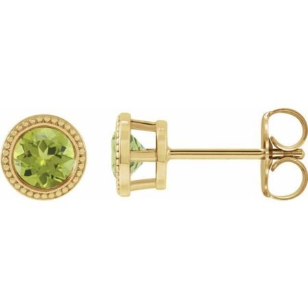 14k Yellow 6 Mm Natural Peridot Beaded Bezel-set Earrings