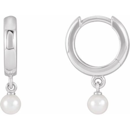 14k White Cultured Seed Pearl Hoop Earrings