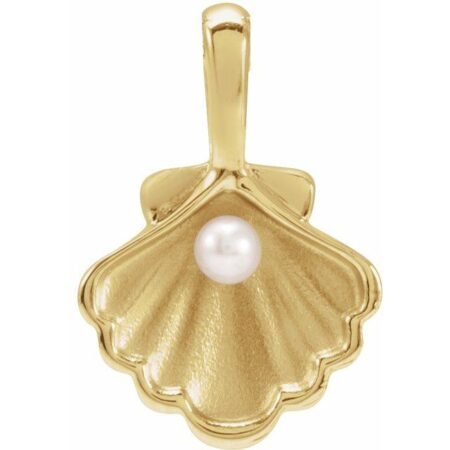 14k Yellow 1-stone Cultured White Seed Pearl Family Shell Charm/pendant