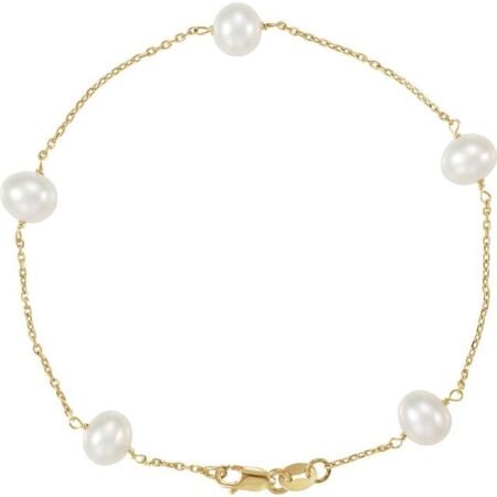 14k Yellow Cultured White Freshwater Pearl 5-station 7' Bracelet