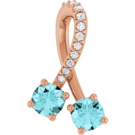 14k Rose Natural Blue Zircon & .05 Ctw Natural Diamond Pendant