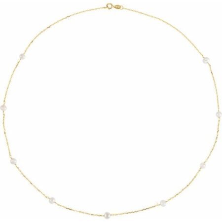14k Yellow Cultured White Freshwater Pearl 9-station 18' Necklace