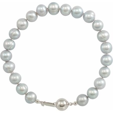 Sterling Silver Cultured Gray Freshwater Pearl 7 1/2' Bracelet