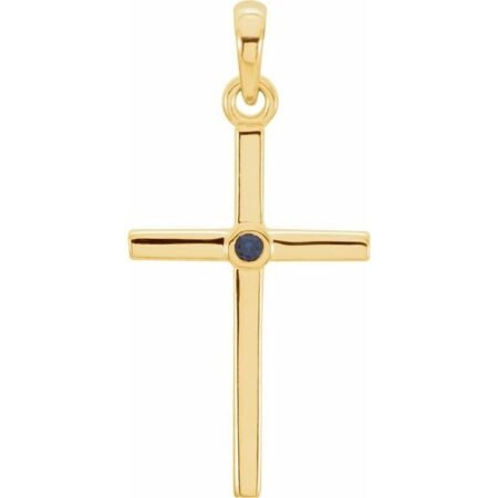 14k Yellow Natural Blue Sapphire Cross Pendant
