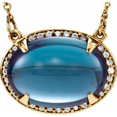 14k Yellow Natural London Blue Topaz & .06 Ctw Natural Diamond Halo-style 16 1/2' Necklace