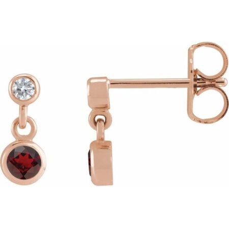 14k Rose Natural Mozambique Garnet & .05 Ctw Natural Diamond Two-stone Earrings