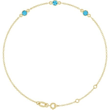 14k Yellow Natural Aquamarine Bezel-set Three-stone 6 1/2-7 1/2' Bracelet