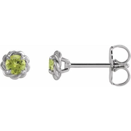 Sterling Silver 4 Mm Natural Peridot Claw-prong Rope Earrings