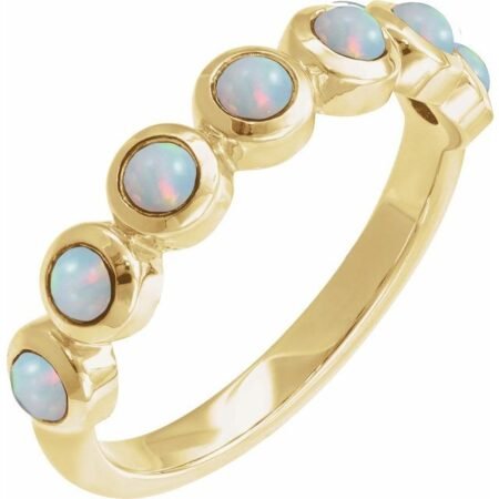 14k Yellow Cabochon Natural White Opal Stackable Ring