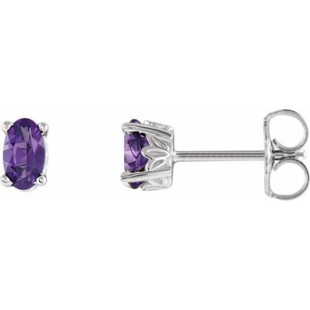 14k White Natural Amethyst Earrings
