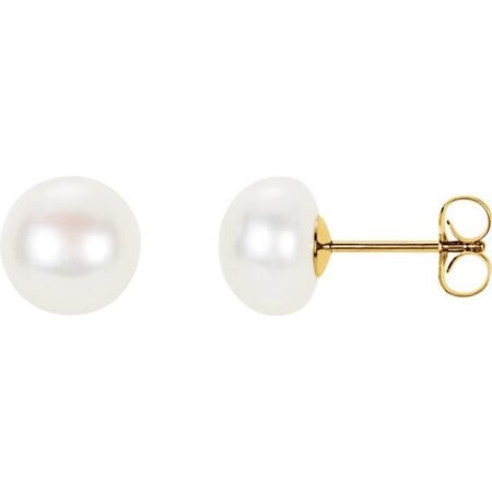 14k Yellow Panache® Cultured White Freshwater Pearl Stud Earrings