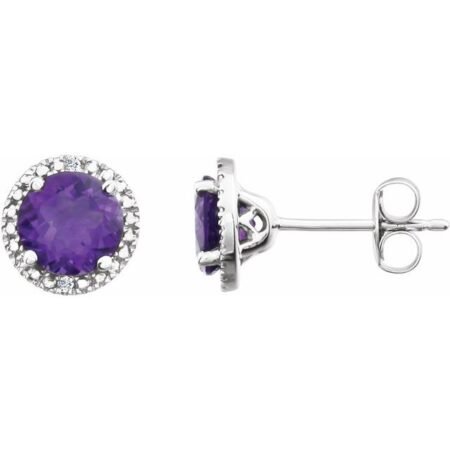Sterling Silver Natural Amethyst & .01 Ctw Natural Diamond Earrings