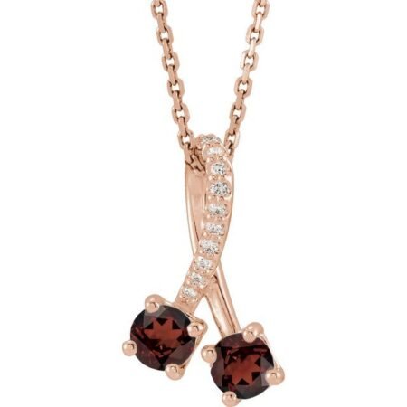 14k Rose Natural Mozambique Garnet & .05 Ctw Natural Diamond 16-18' Necklace