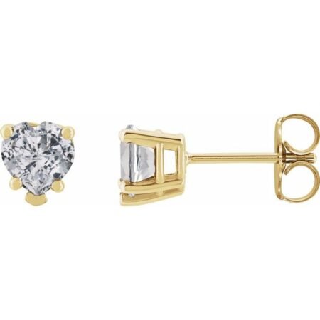 14k Yellow Natural White Sapphire Stud Earrings