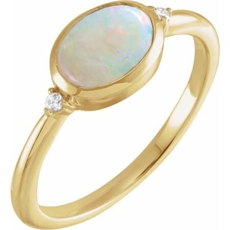 14k Yellow Natural Ethiopian Opal & .03 Ctw Natural Diamond Ring