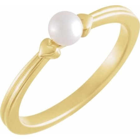 14k Yellow Cultured White Freshwater Pearl Heart Ring