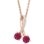 14k Rose Natural Ruby & .05 Ctw Natural Diamond 16-18' Necklace