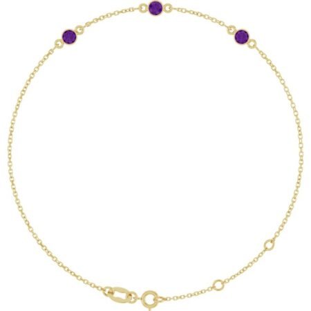 14k Yellow Natural Amethyst Bezel-set Three-stone 6 1/2-7 1/2' Bracelet