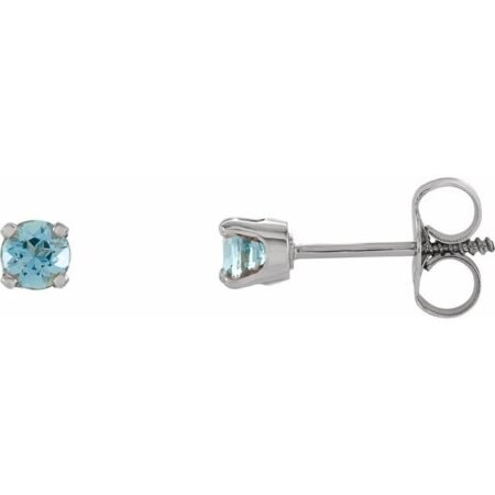 14k White Natural Aquamarine Youth Earrings