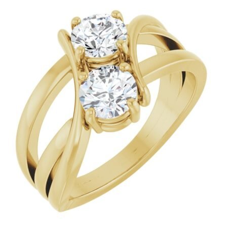 14k Yellow 1 Ctw Natural Diamond Two-stone Ring