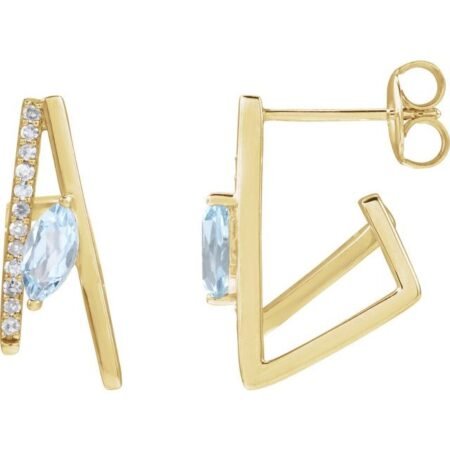 14k Yellow Natural Sky Blue Topaz & 1/8 Ctw Natural Diamond Earrings