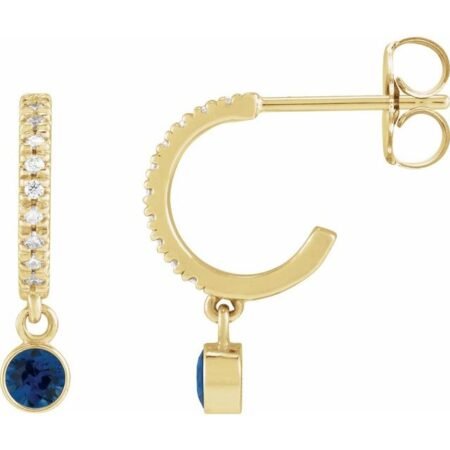 14k Yellow Natural Blue Sapphire & .08 Ctw Natural Diamond French-set 16.1 Mm Hoop Earrings