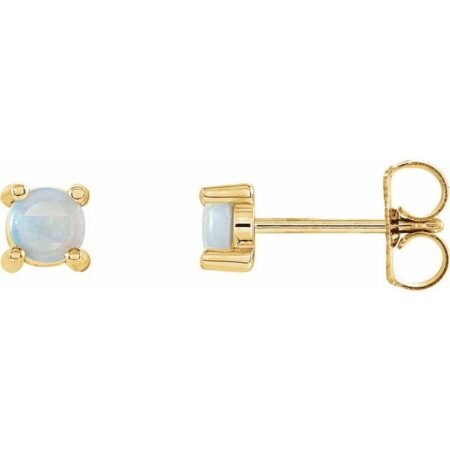 14k Yellow 4 Mm Natural White Opal Earrings