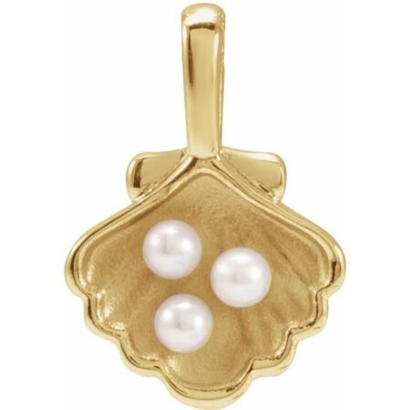 14k Yellow 3-stone Cultured White Seed Pearl Family Shell Charm/pendant