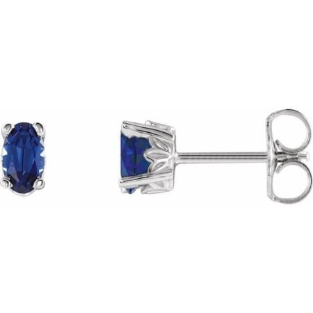14k White Lab-grown Blue Sapphire Earrings