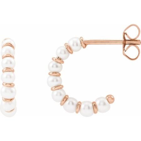 14k Rose Cultured White Freshwater Pearl 14.9 Mm Hoop Earrings