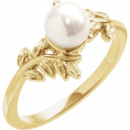 14k Yellow Cultured White Akoya Pearl Ring