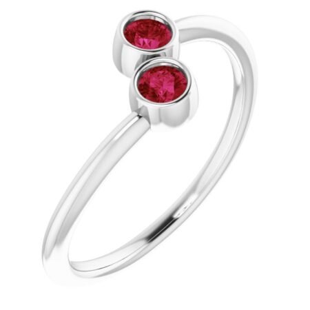 14k White Lab-grown Ruby Two-stone Ring
