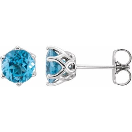 14k White Natural Swiss Blue Topaz Earrings