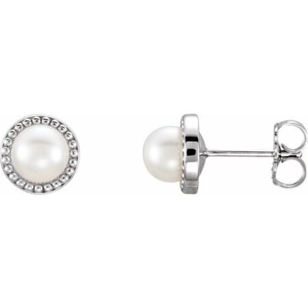 14k White 5.5-6 Mm Cultured White Freshwater Pearl Earrings