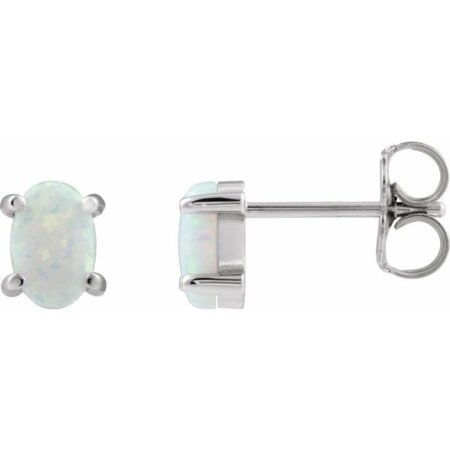 14k White 6x4 Mm Oval Lab-grown White Opal Earrings