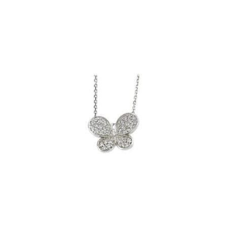 Sterling Silver Imitation White Cubic Zirconia Butterfly 18' Necklace